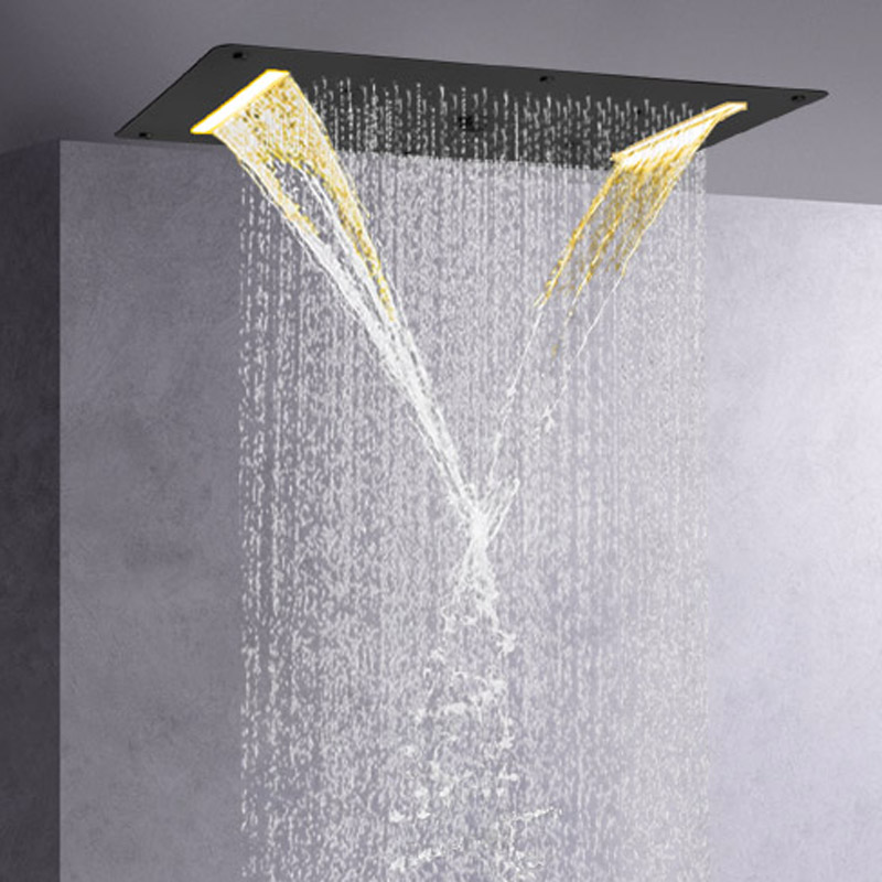 Preto fosco torneiras de chuveiro 70x38 cm led banheiro multifuncional chuveiro cachoeira chuvas atomização bolha