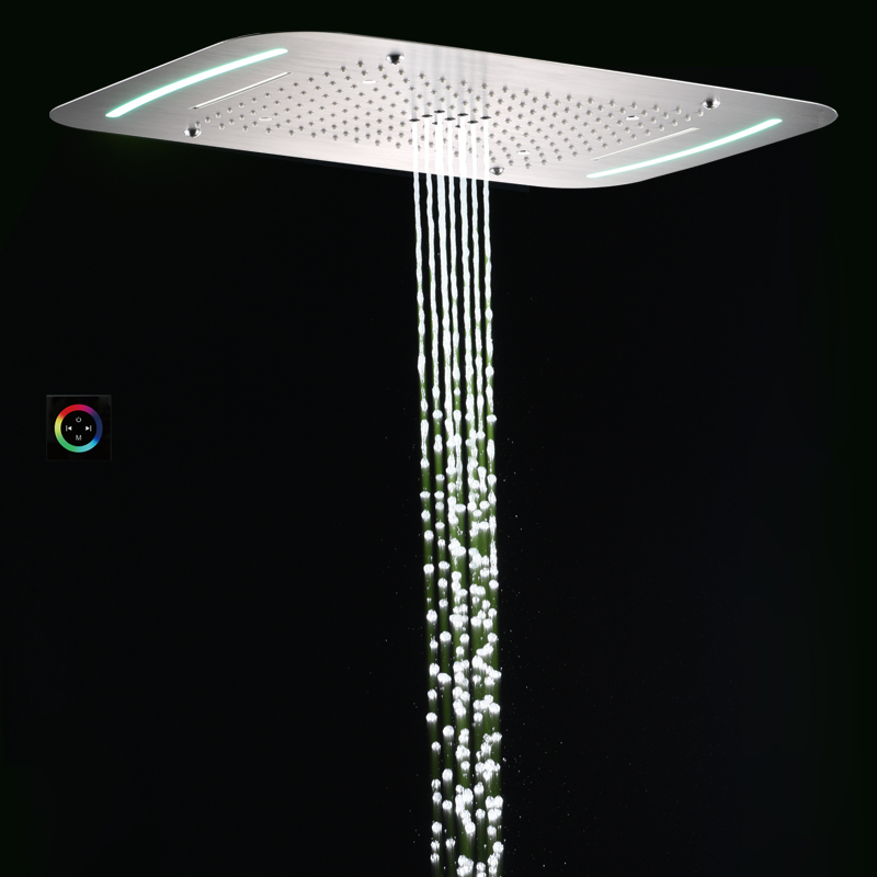 Torneiras de chuveiro de níquel escovado 71X43 CM Banheiro com LED cascata de chuveiro multifuncional e chuva atomizadora