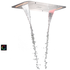 Torneiras de chuveiro de níquel escovado 71X43 CM Banheiro com LED cascata de chuveiro multifuncional e chuva atomizadora