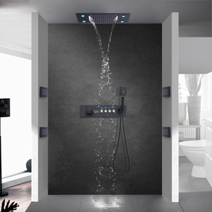 Preto fosco sistema de chuveiro chuvas display digital conjunto chuveiro termostático banheiro led chuva dupla cabeça chuveiro 500*360mm