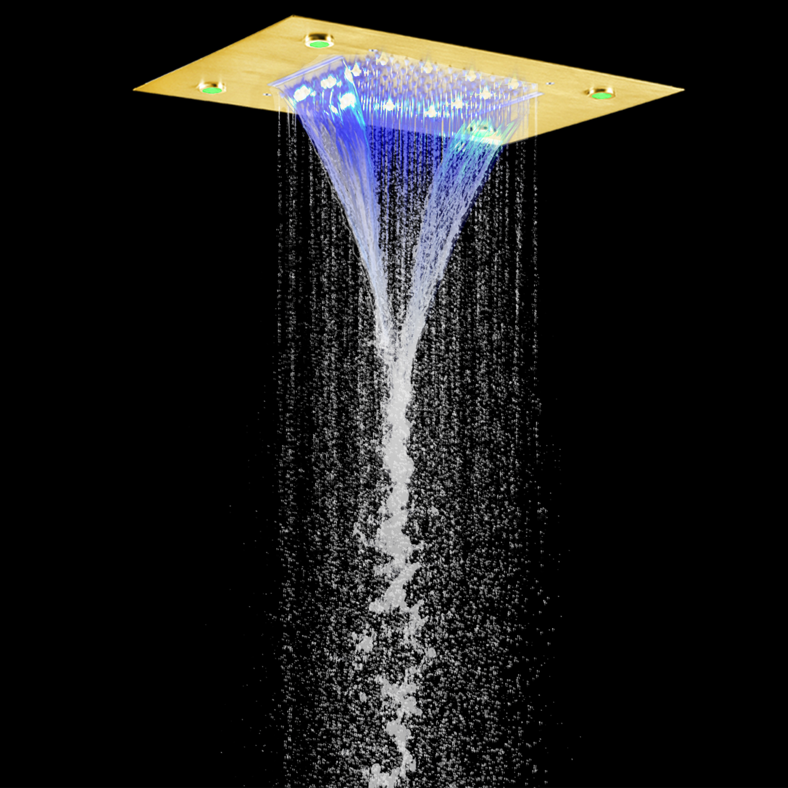 Luxo escovado ouro 50x36 cm chuveiro de chuva 7 cores led banheiro bifuncional cachoeira chuvas