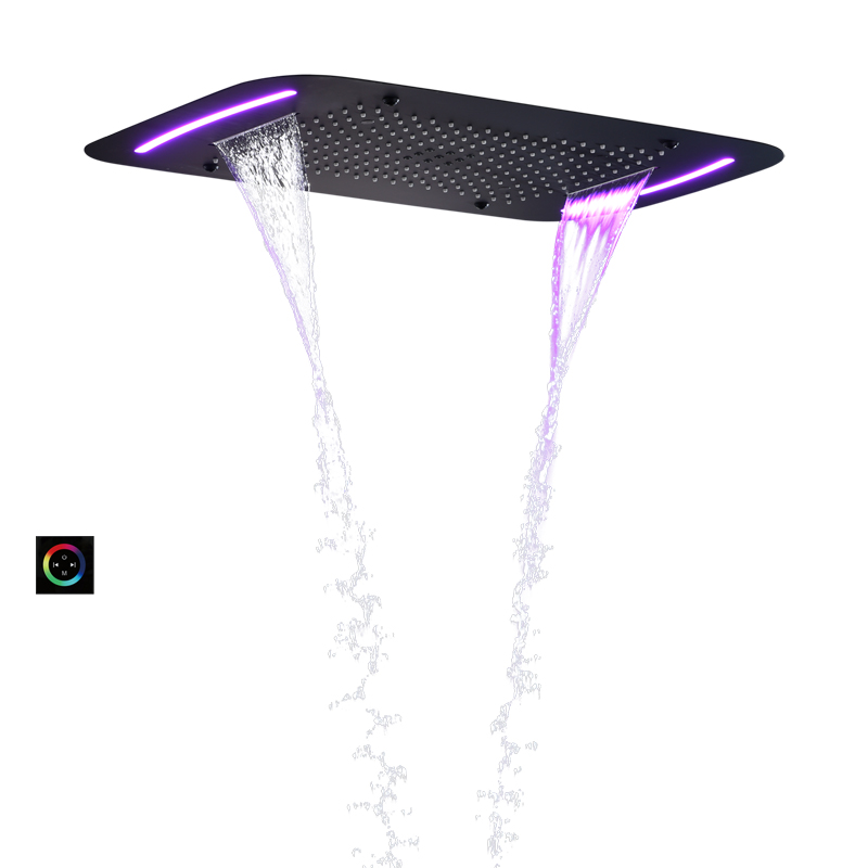 Cabeça de chuveiro preta fosca 71x43 cm, banheiro de alta qualidade, cascata, bolha atomizadora com painel de controle de led