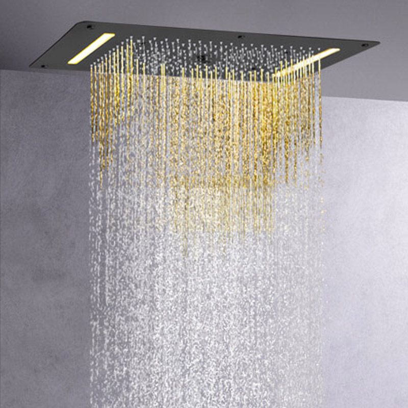 Preto fosco 70X38 CM LED Top-end banheiro chuveiro misturador sistema cascata chuveiro multifuncional