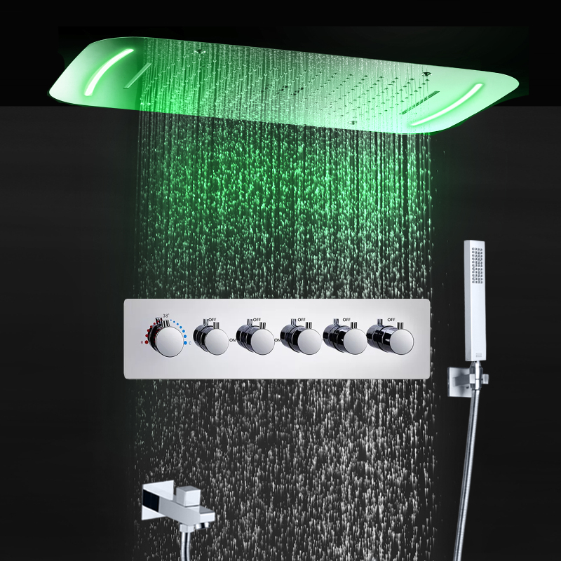 Conjunto de chuveiro do banheiro 710*430mm teto led cabeça chuveiro aço inoxidável incorporado termostática torneira do chuveiro