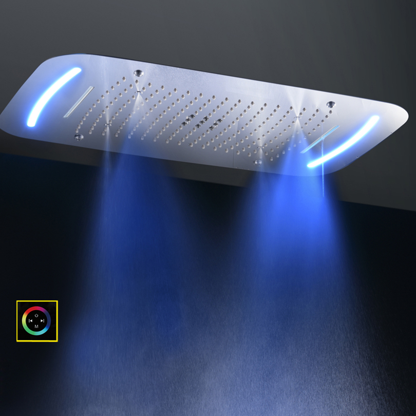 Torneiras de chuveiro cromadas 71x43 cm, polidas com painel de controle de led, chuveiro de massagem, cascata, atomização, bolha de chuva