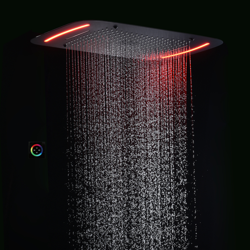 Preto fosco 71x43 cm cabeça de chuveiro com painel de controle led banheiro cachoeira chuvas atomização bolha spa chuveiro