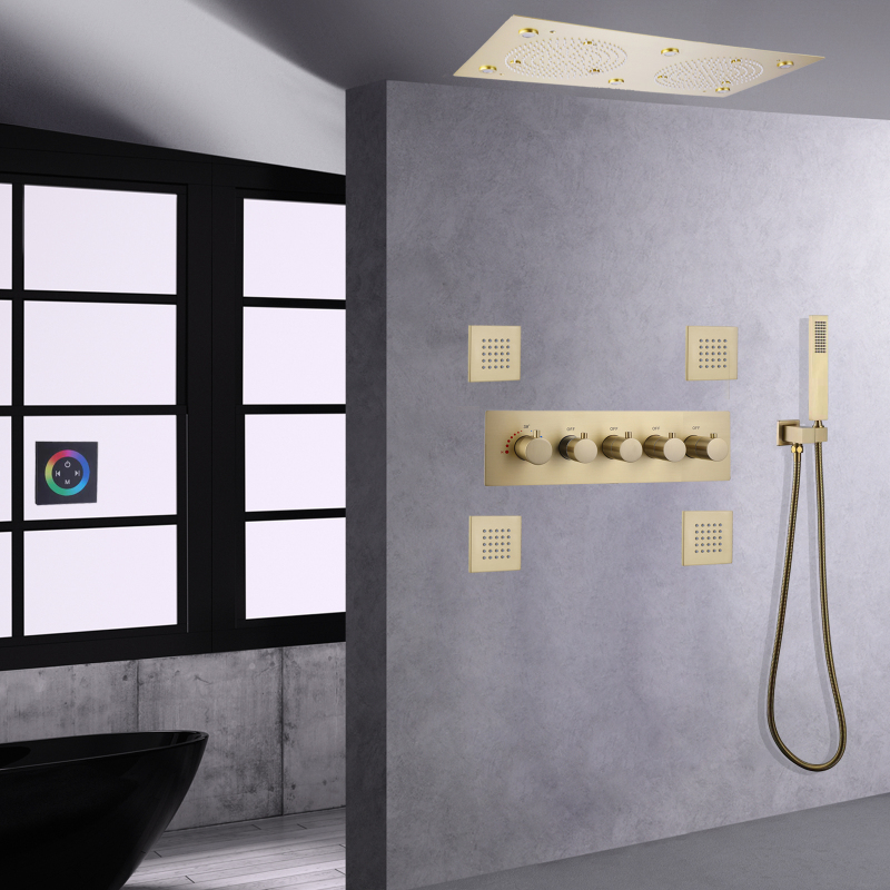 Sistema de chuveiro do banheiro conjunto de cabeça dupla montado na parede led cabeça de chuveiro termostática conjunto de chuveiro de banho