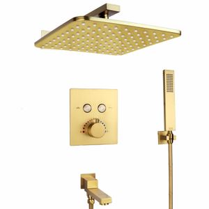 Sistema de chuveiro termostático de ouro escovado, 10 tamanhos, banheiro, luxuoso, moderno, conjunto de chuveiro com bico de banheira