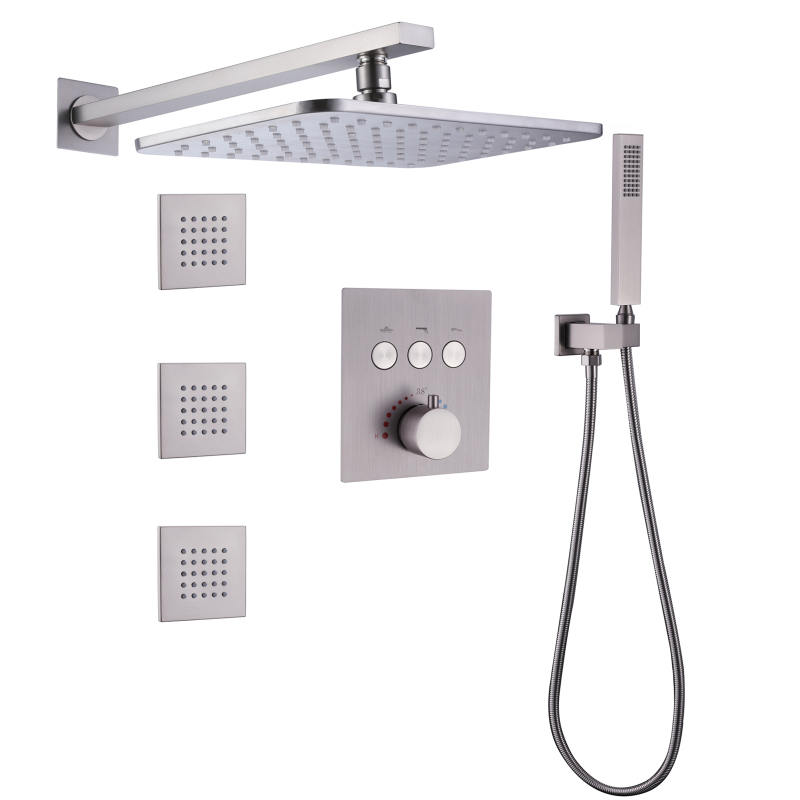 Chuva termostática escovada luxuoso dos torneiras do chuveiro do banho do ouro com Handheld de bronze