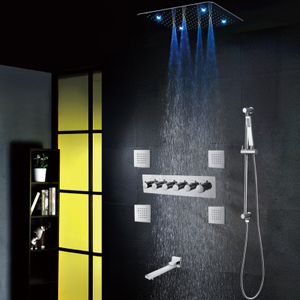 Misturador de chuveiro termostático cromado polido 500X500 MM LED torneira de banheiro chuveiro spa com cabeça de chuveiro hidrojato