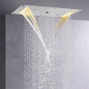 Níquel escovado 70X38 CM LED Torneiras de chuveiro Banheiro Cachoeira Chuvas Atomização Bolha Chuveiro multifuncional
