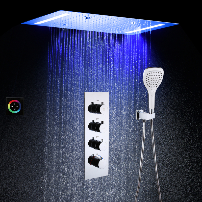 Teto embutido SUS304 20 * 14 polegadas LED cabeça de chuveiro banheiro termostática conjunto de torneira de chuveiro cromado