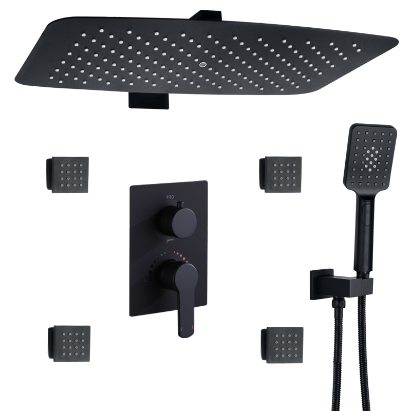 Preto fosco qualidade termostática sistema de chuveiro do banheiro misturador chuvas douche massagem conjunto torneira do chuveiro