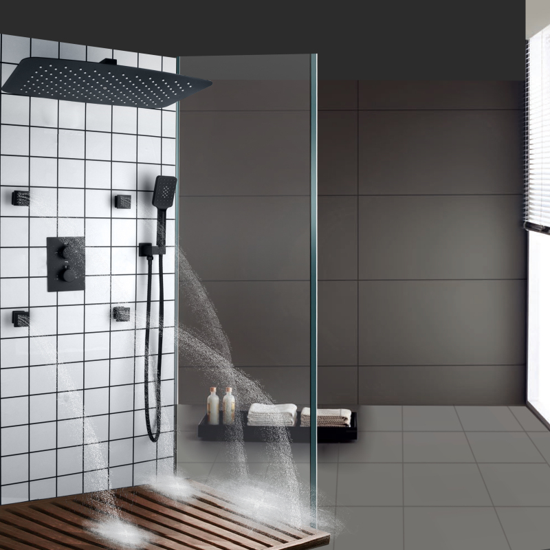 Preto fosco qualidade termostática sistema de chuveiro do banheiro misturador chuvas douche massagem conjunto torneira do chuveiro
