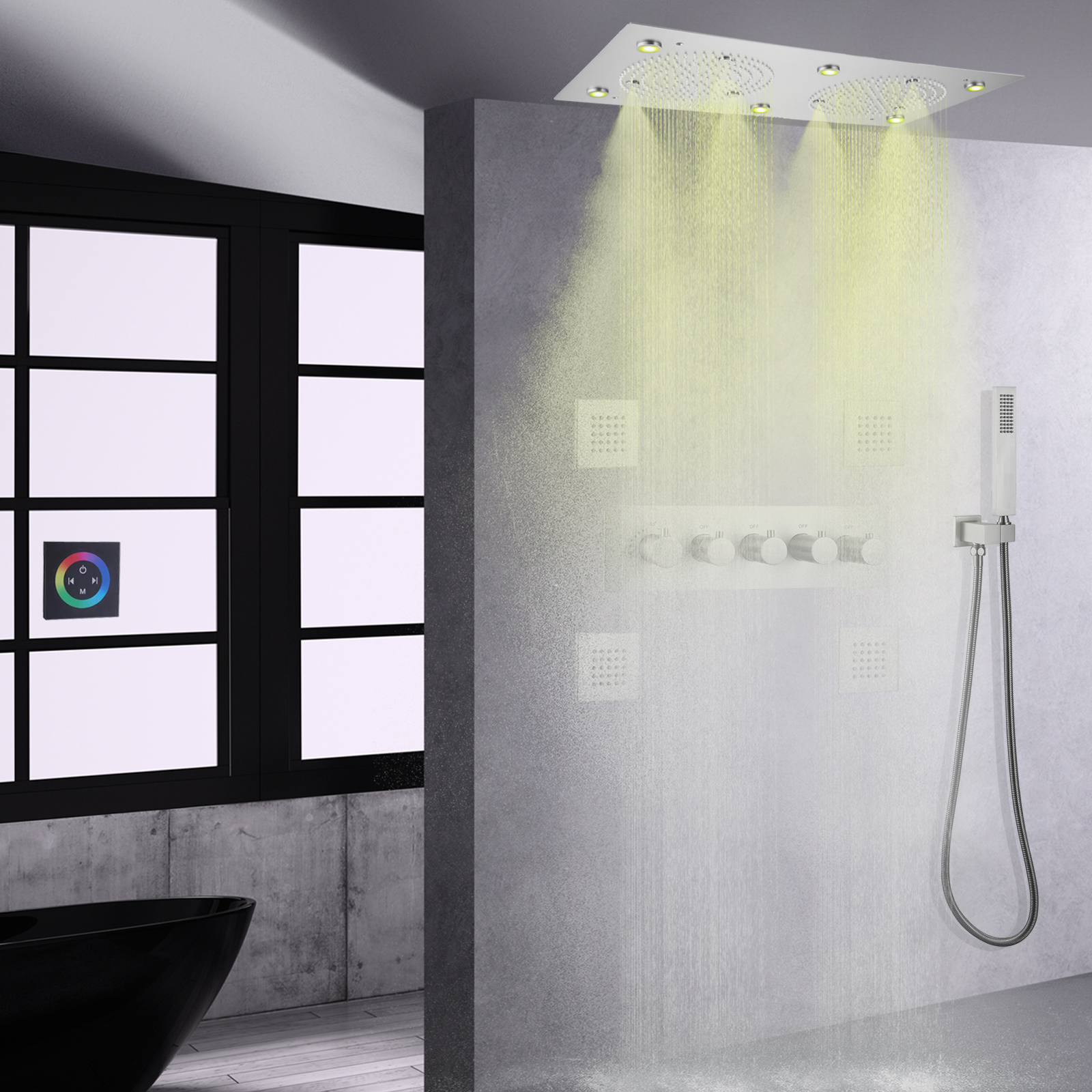 Sistema de chuveiro termostático de níquel escovado, acessórios para torneira de banheiro, conjunto de chuveiro