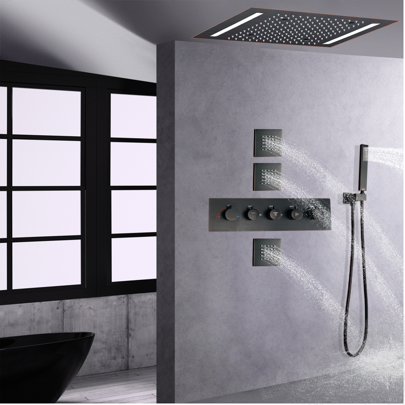 Chuveiro de teto quadrado spa cachoeira enevoado banheiro de aço inoxidável cabeça de chuveiro LED