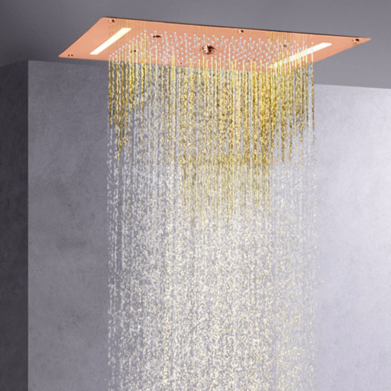 Torneiras de chuveiro em ouro rosado, 70x38 cm, led, banheiro, multifuncional, cascata, chuva, atomização, bolha, spa, chuveiro