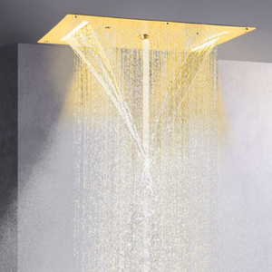 Cabeça de chuveiro polida dourada 70X38 CM LED Banheiro Cachoeira Chuva Atomizadora Chuveiro de massagem com bolhas
