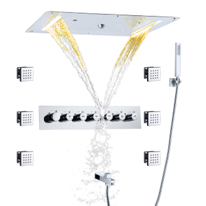 Conjunto de torneira de chuveiro de temperatura polida cromada LED Banheiro Hydro Jet Névoa Chuva Latão portátil