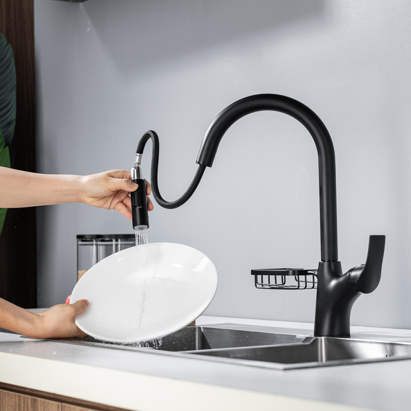 Vendas quentes preto fosco luxo bacia pia cozinha torneiras multifuncional único punho