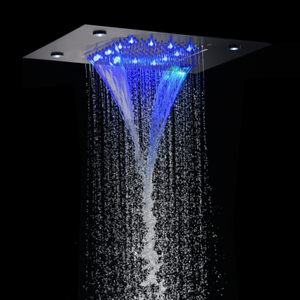 Cabeça de chuveiro preta fosca 50X36 CM LED Banheiro bifuncional cascata chuva com mudança de temperatura de 3 cores