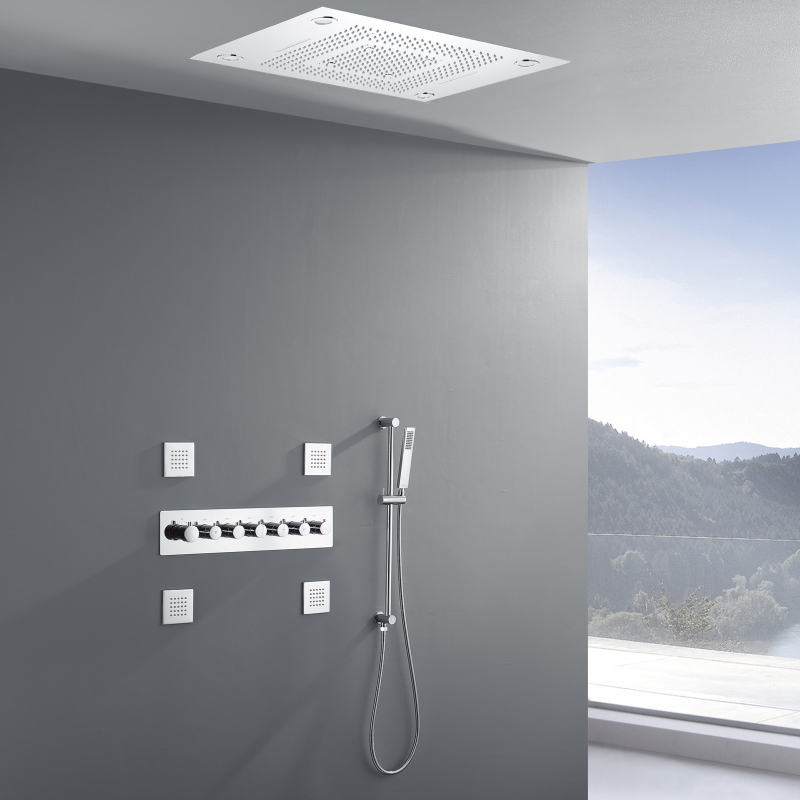 Esconder sistema de torneira de chuveiro de luxo termostática LED cromado polido 24 x 31 cabeça de chuveiro de chuva com portátil