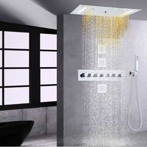 Conjunto de torneira termostática cromada para chuveiro 700X380 MM LED luxuoso banheiro cascata chuva