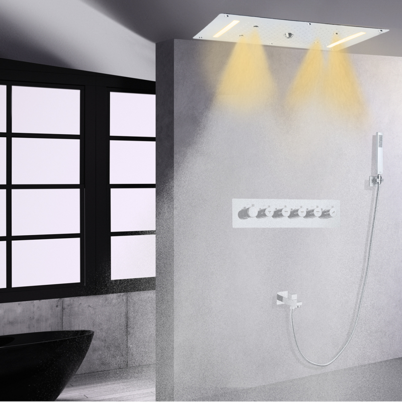 Sistema de chuveiro termostático para banheira, 700x380 mm, cascata, spray, bolha, chuva, led, banho, cabeça de chuveiro com portátil