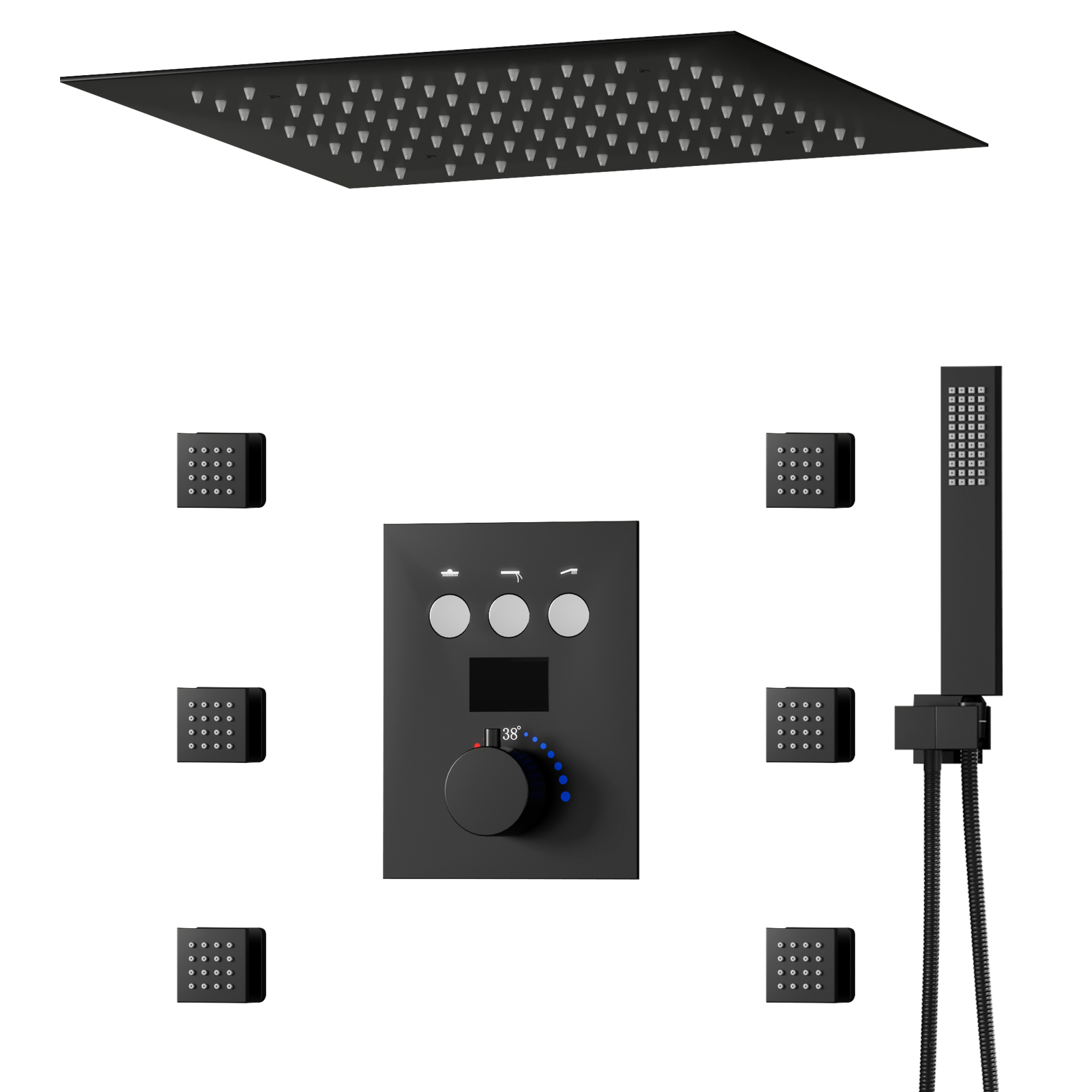 Termostato 64 LED Sistema de chuveiro de chuva colorido com 3 botões de função Conjunto de torneiras de válvulas de chuveiro com display digital