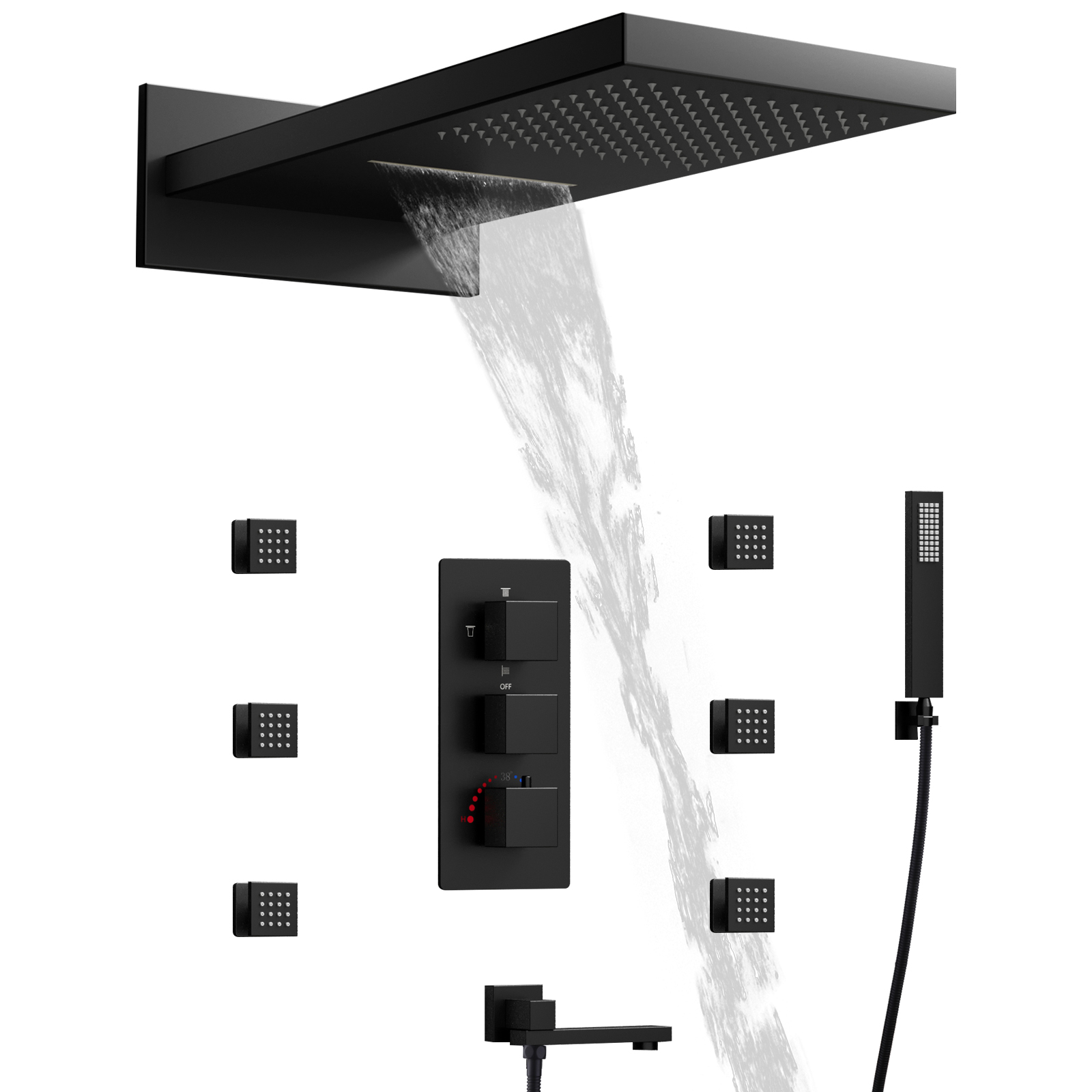Preto conjunto de cabeça de chuveiro medidor chuva banheiro fixado na parede torneira bronze banheira cachoeira sistema torneira do chuveiro
