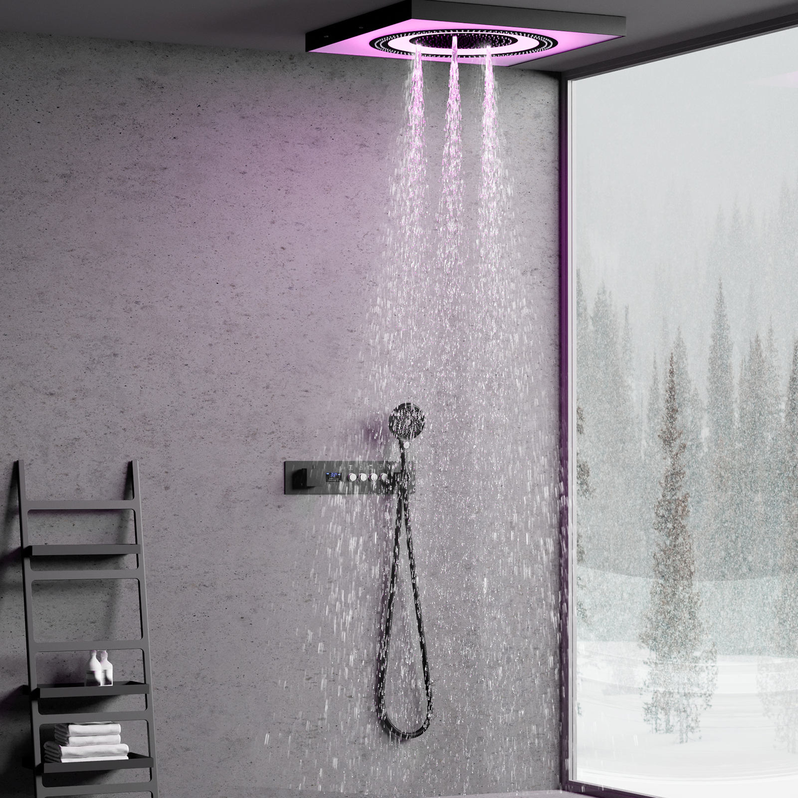 Cabeça de chuveiro LED Conjunto de banheira com spray de chuva, misturador de chuveiro montado oculto, alça de válvula de chuveiro