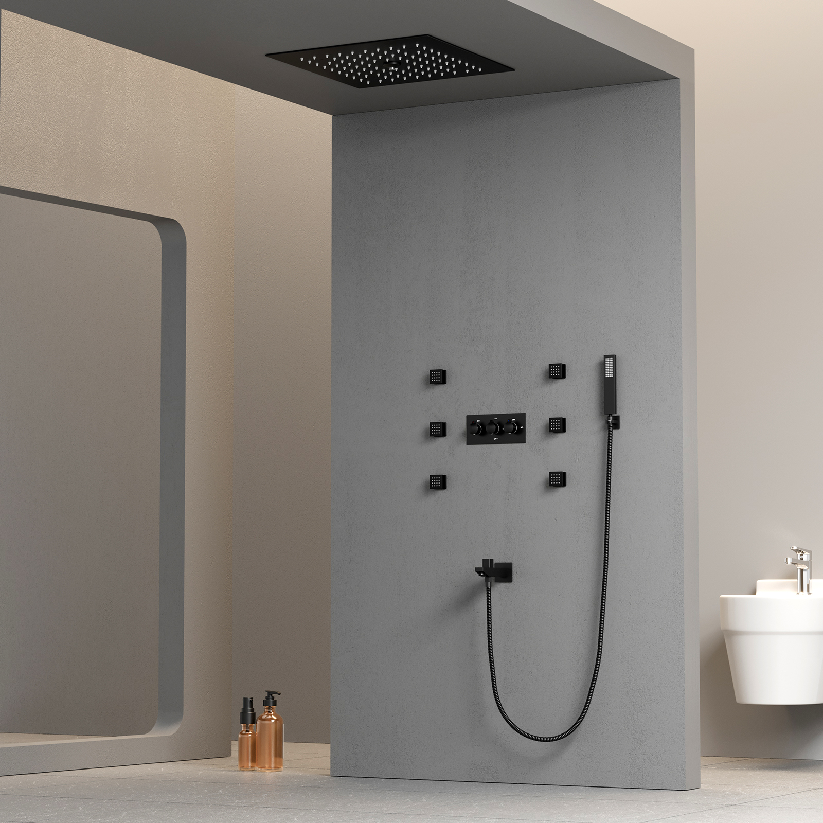300*300mm Válvula misturadora de chuveiro de temperatura constante Cabeça de chuveiro de chuva LED Conjunto de sistema de chuveiro leve