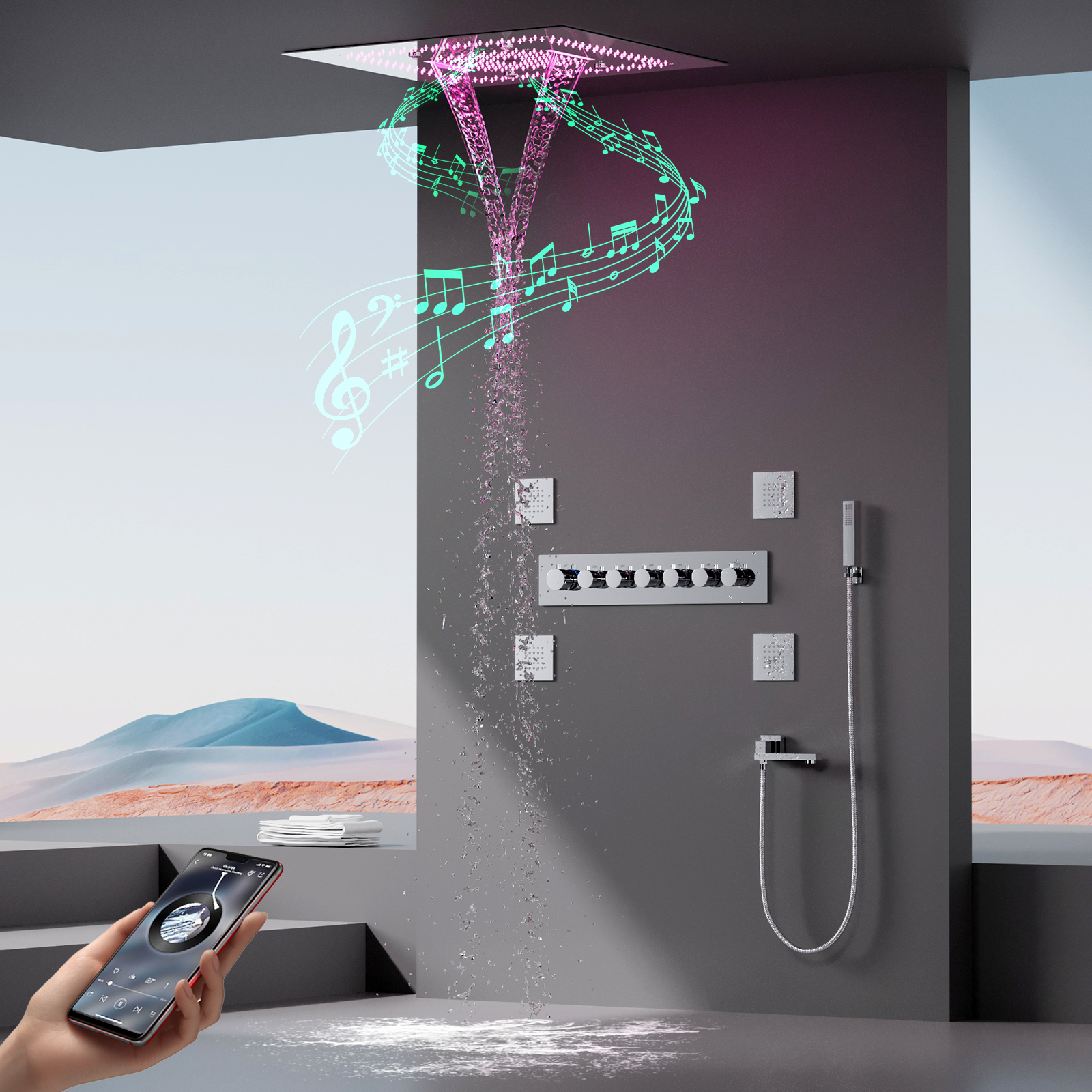 Conjunto de torneira de chuveiro para banheiro, 18 ', chuva e spa, chuveiro de teto com termostato, corpo de válvula de chuveiro