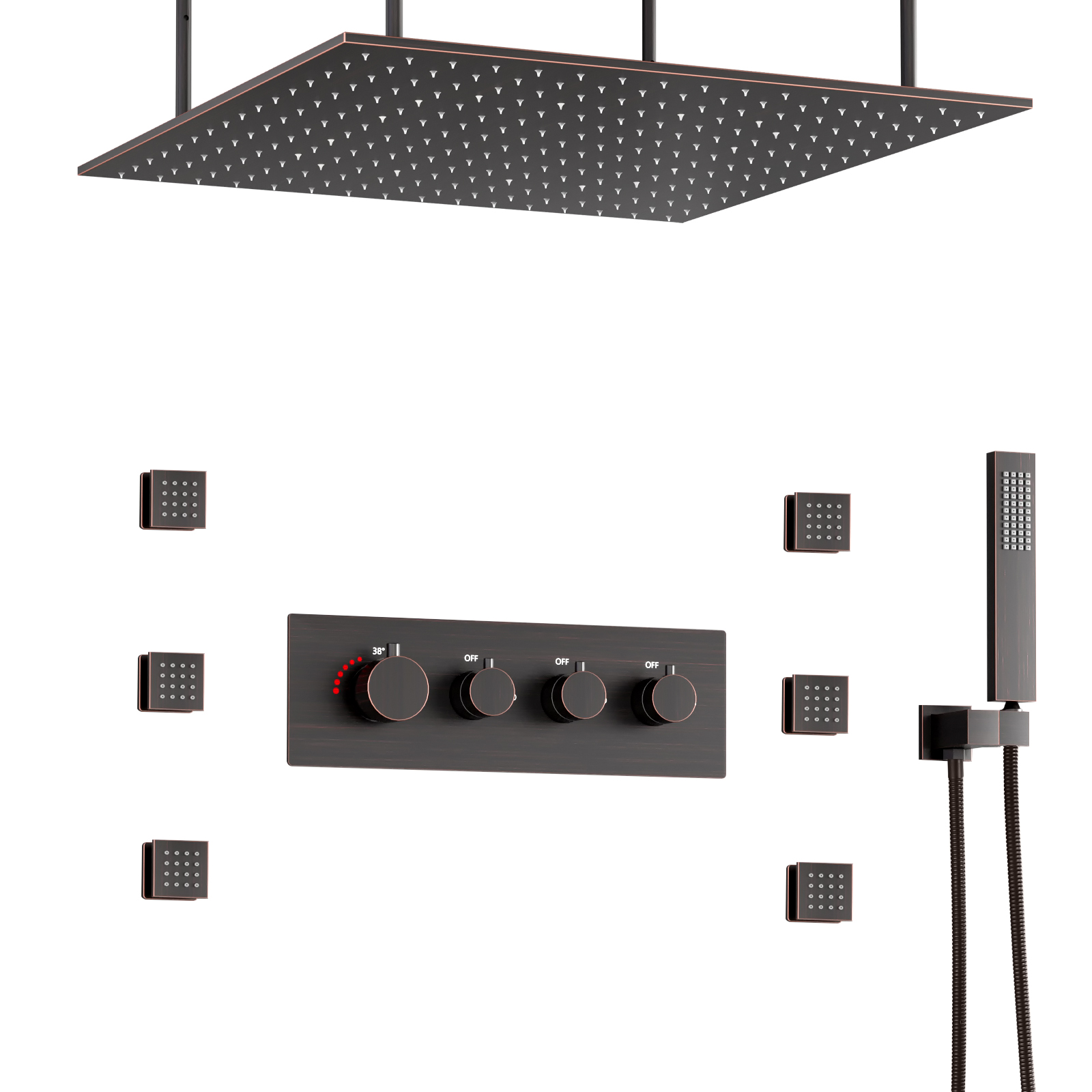 Conjunto de chuveiro de chuva para banheiro, cabeça de chuveiro LED, sistema de chuveiro quadrado de teto, temperatura constante inteligente