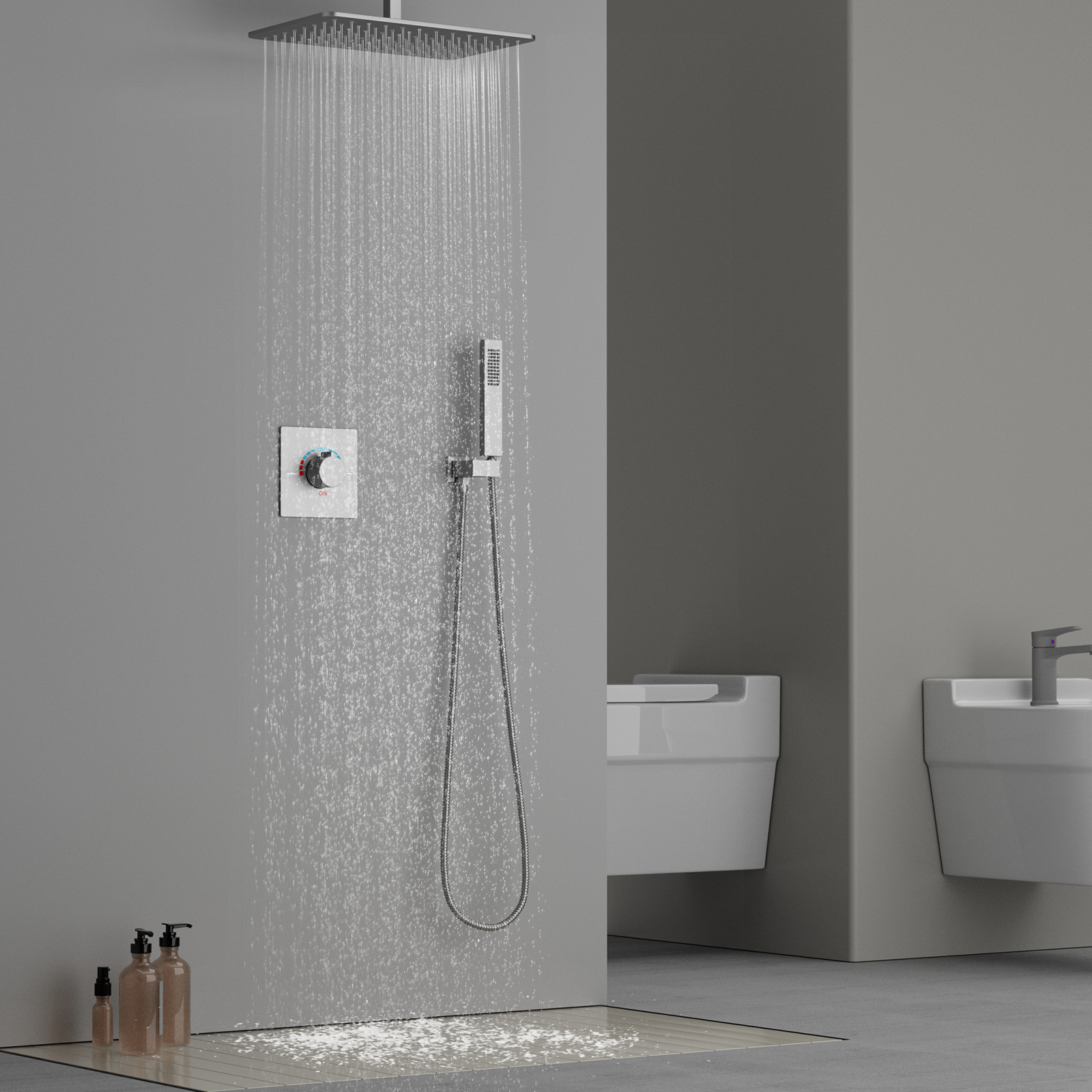 Kit de sistema de chuveiro de chuva escovado moderno Villa Hotel Rain Shower Mixer Set