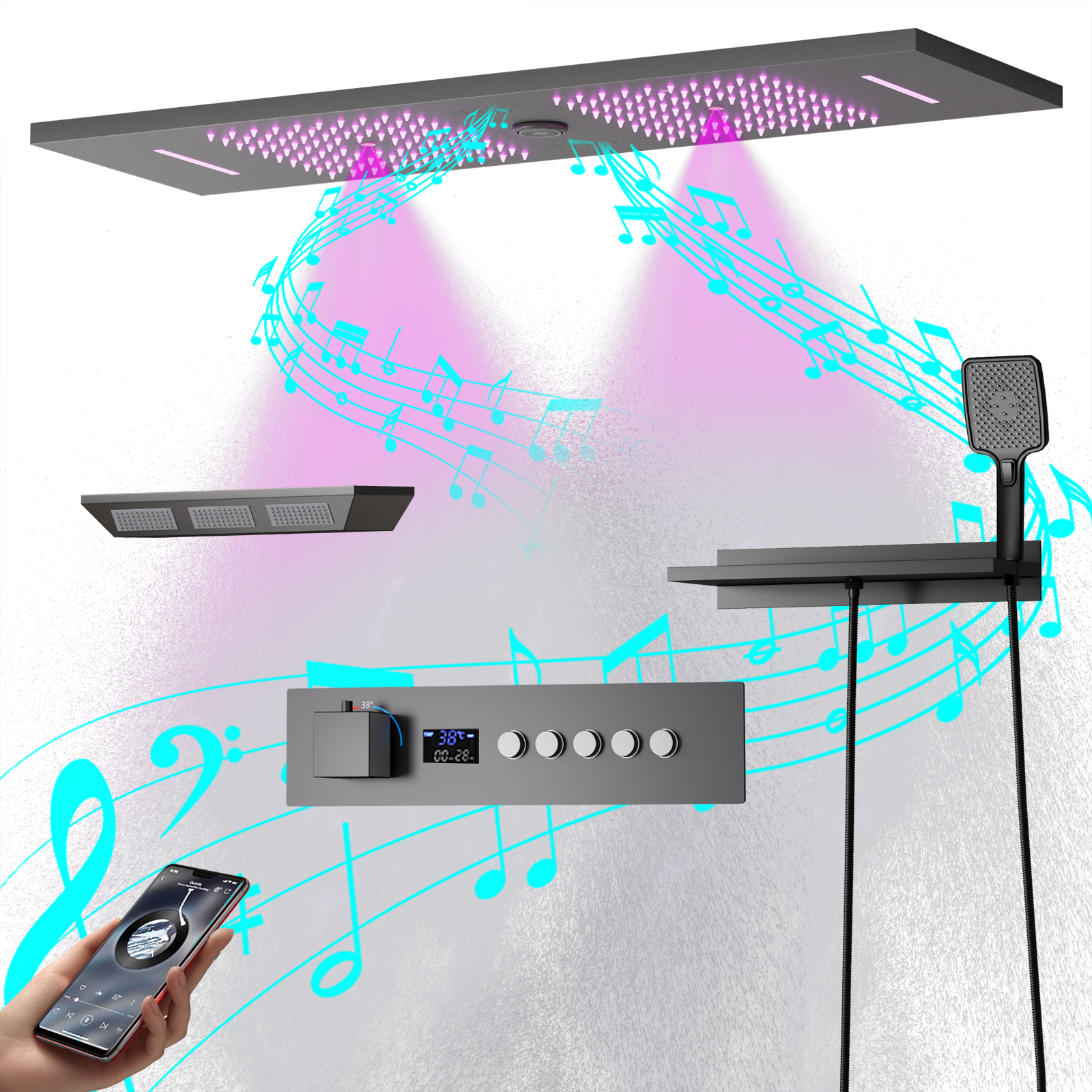 A tendência do chuveiro musical com display digital LED da nova era