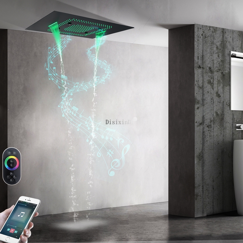 Cachoeira led cabeça de chuveiro com alto-falantes música 600*800mm teto chuva chuveiro cachoeira massagem banheiro chuveiro misturador
