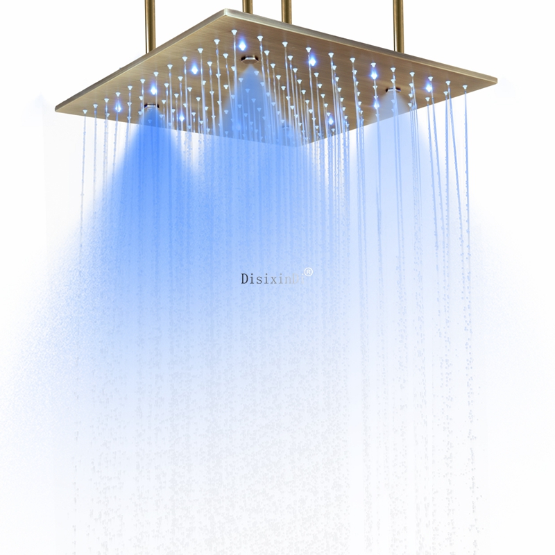 Estilo europeu 400*400mm cabeça de chuveiro do banheiro temperatura da água led chuveiro escondido chuva névoa led cor mudando cabeça de chuveiro