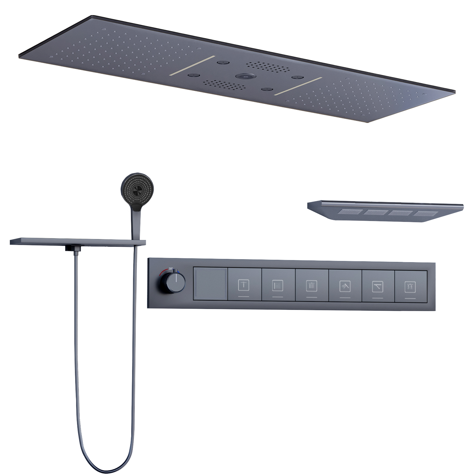 900x300mm cor led cabeça de chuveiro montado no teto cachoeira chuva névoa termostato display digital sistema conjunto chuveiro