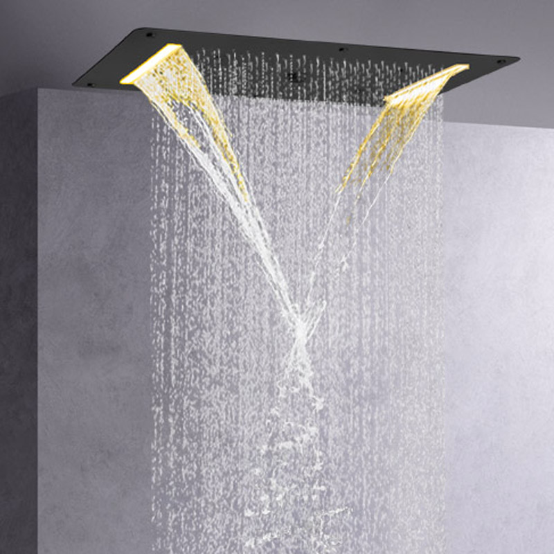 Preto fosco 70X38 CM LED Top-end banheiro chuveiro misturador sistema cascata chuveiro multifuncional