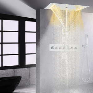 Chuvas termostáticas cabeça de chuveiro cromo 700x380mm led luxo banheiro cachoeira névoa chuva fixado na parede conjunto chuveiro
