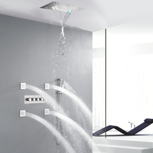 Conjunto de chuveiro de banho de níquel escovado, led termostático, sistema de chuveiro de parede, 14x20 cabeças, cascata e chuveiro de chuva