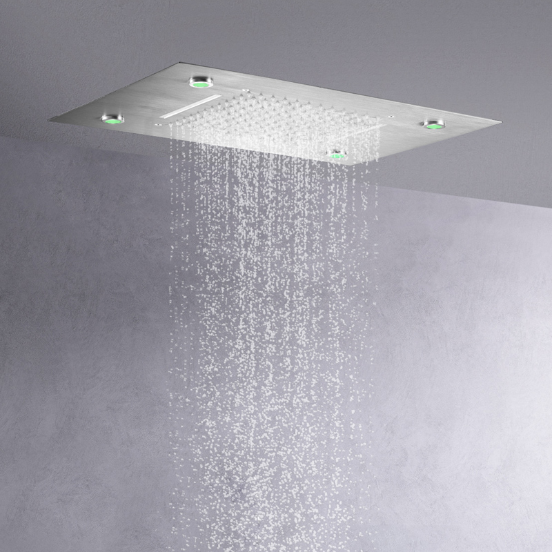 Misturador de chuveiro de níquel escovado 50X36 CM LED Banheiro bifuncional cascata chuva com mudança de temperatura de 3 cores