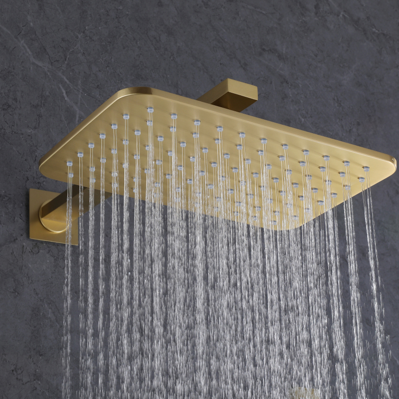 Válvula de chuveiro termostática de ouro escovado, 28x18cm, botão de pressão, misturador de chuva, massagem ducha