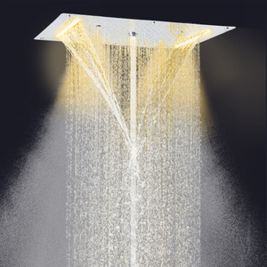 Torneiras de chuveiro polidas cromadas 70X38 CM LED Banheiro Cachoeira Chuvas Atomizadoras Chuveiro de massagem com bolhas