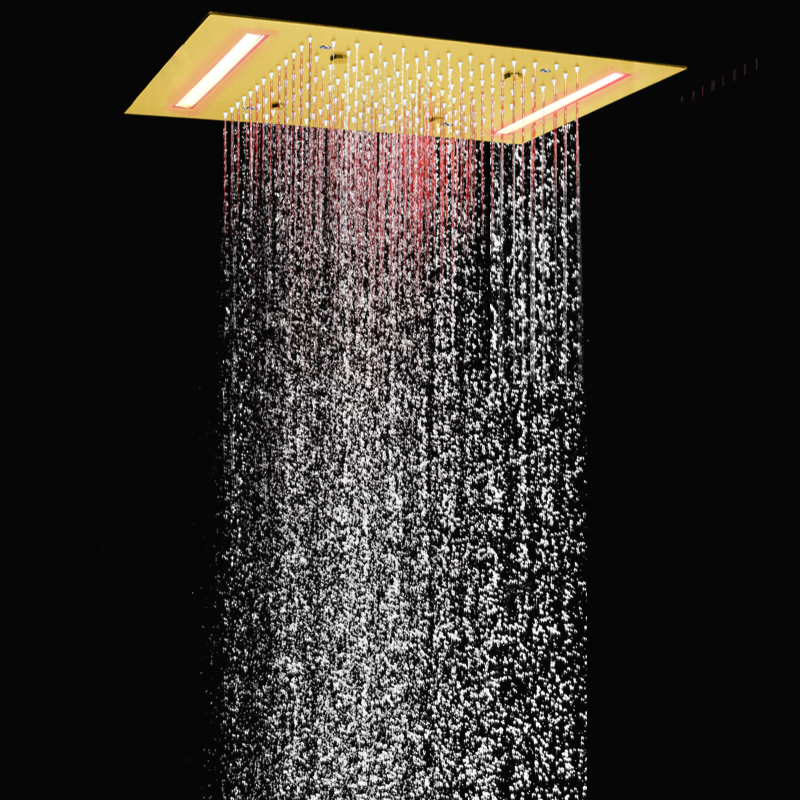 Luxo escovado ouro 50x36 cm chuveiro de chuva misturador 7 colorido led banheiro bifuncional atomização chuvas