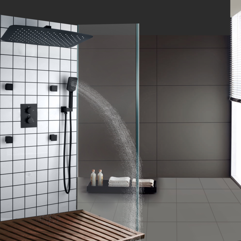 Preto fosco qualidade termostática sistema de chuveiro do banheiro misturador chuvas douche massagem conjunto torneira do chuveiro