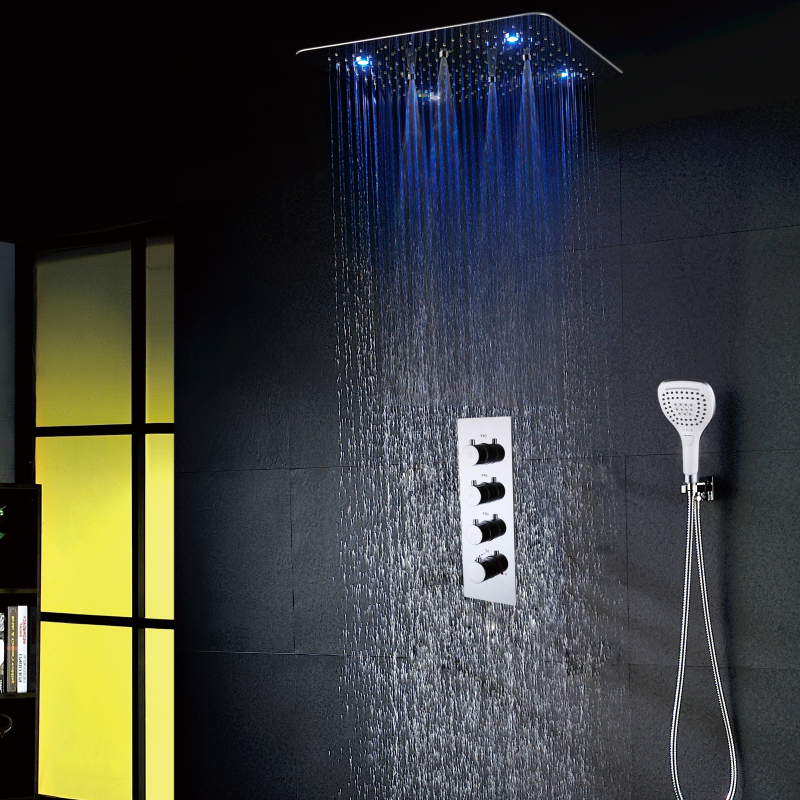 Banheiro de luxo teto spa massagem cabeça chuveiro 7 cores led chuva sobrecarga com chuveiro mão misturador conjunto