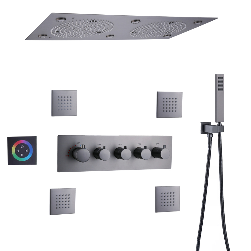 Conjunto de torneiras termostáticas para chuveiro, arma cinza, 62*32 cm, led, chuveiro superior do banheiro, atomização, chuveiros de massagem
