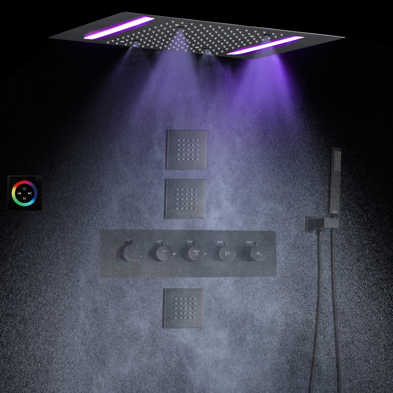 Chuveiro de teto quadrado spa cachoeira enevoado banheiro de aço inoxidável cabeça de chuveiro LED